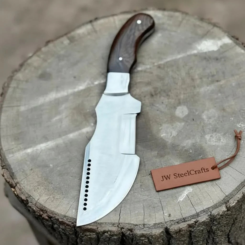 Handmade Carbon Steel Tracker Knife Ram Horn or Wendi Wood Handle