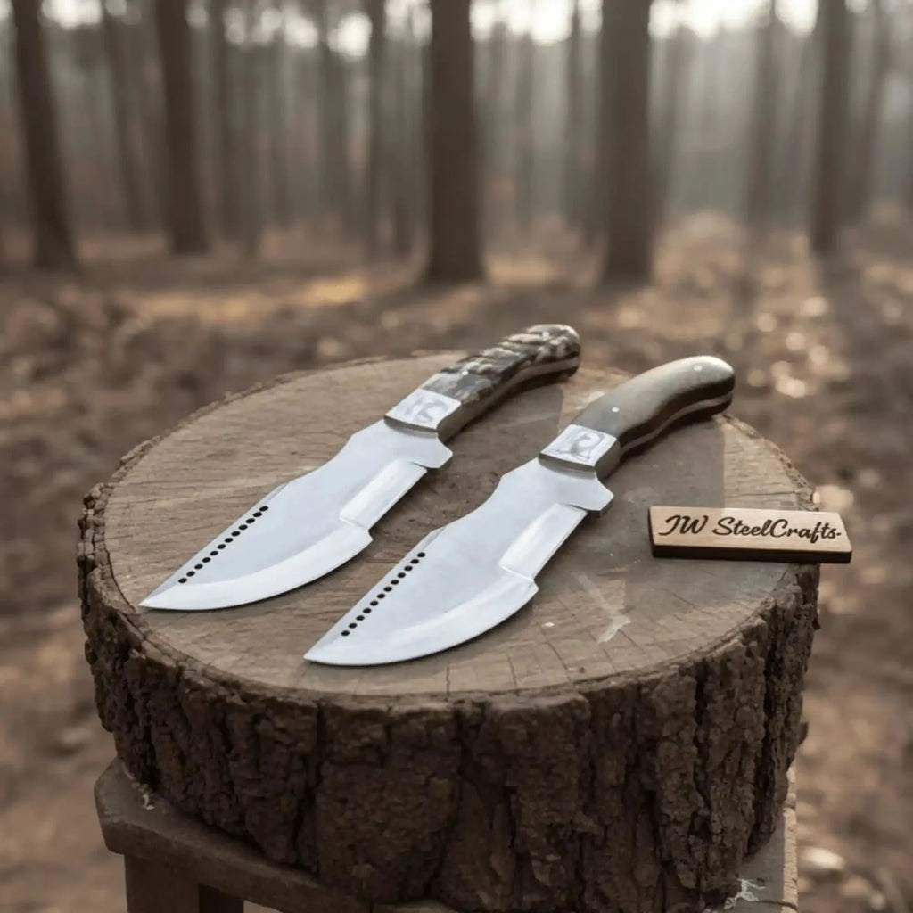 Handmade Carbon Steel Tracker Knife Ram Horn or Wendi Wood Handle