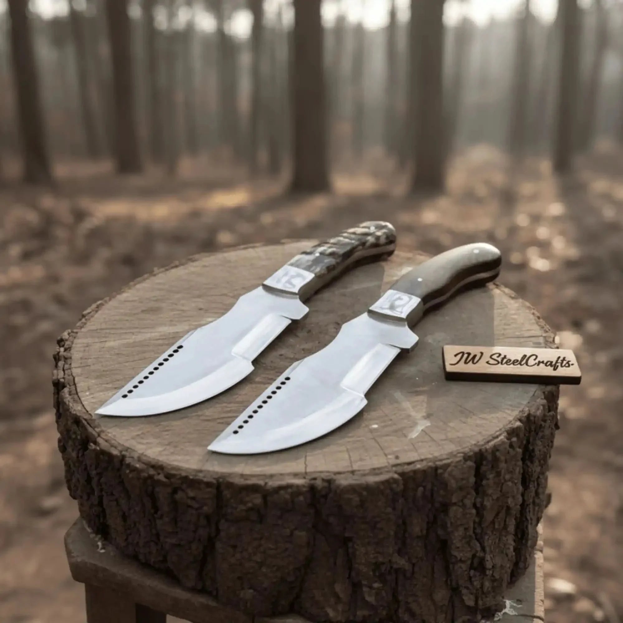 Handmade Carbon Steel Tracker Knife Ram Horn or Wendi Wood Handle